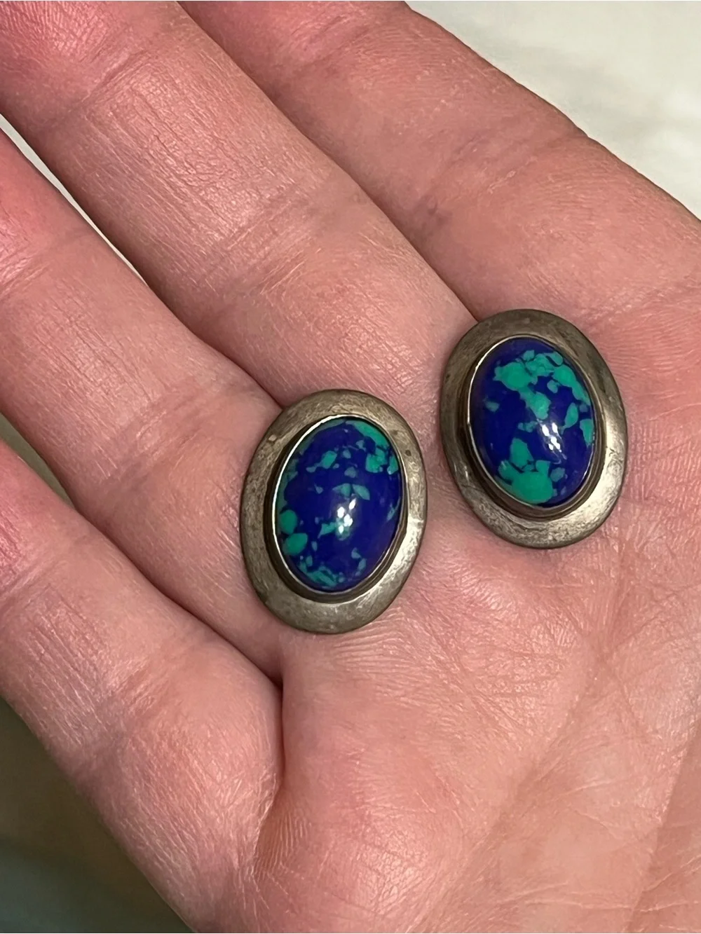Vintage Sterling Azurite Earrings